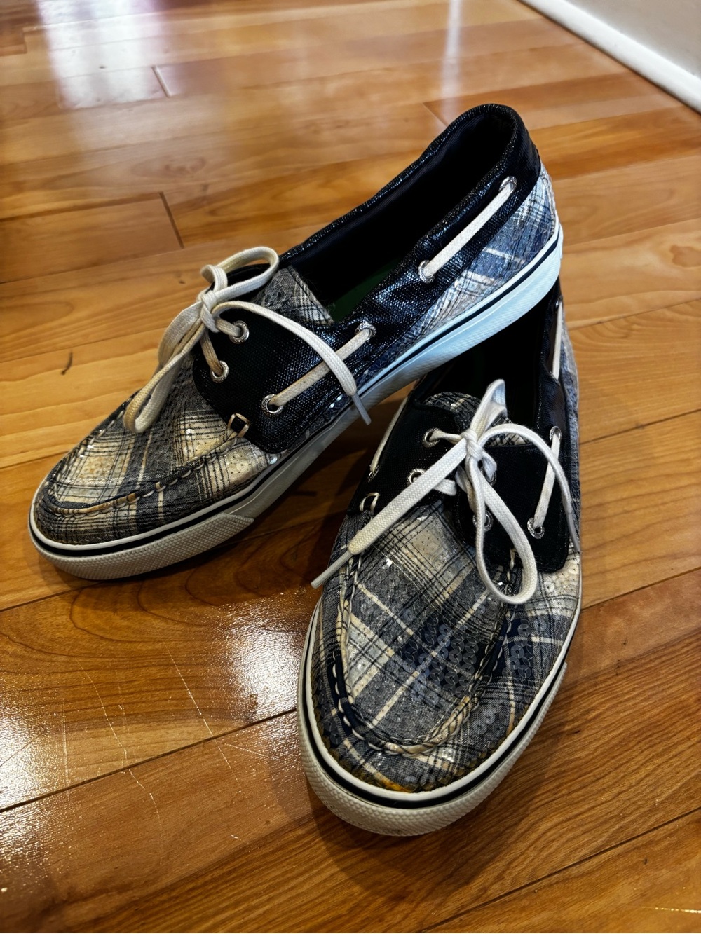 Sperry Top-Sider Plaid & Sequin Canvas Boat Shoes size 9.5